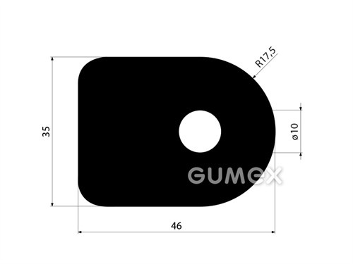 Gumový profil tvaru "D" s dutinkou, 35x46/R17,5mm, 65°ShA, NBR, -40°C/+70°C, čierny